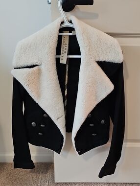 Burberry Black Jacket with Cream Shearling Lapel